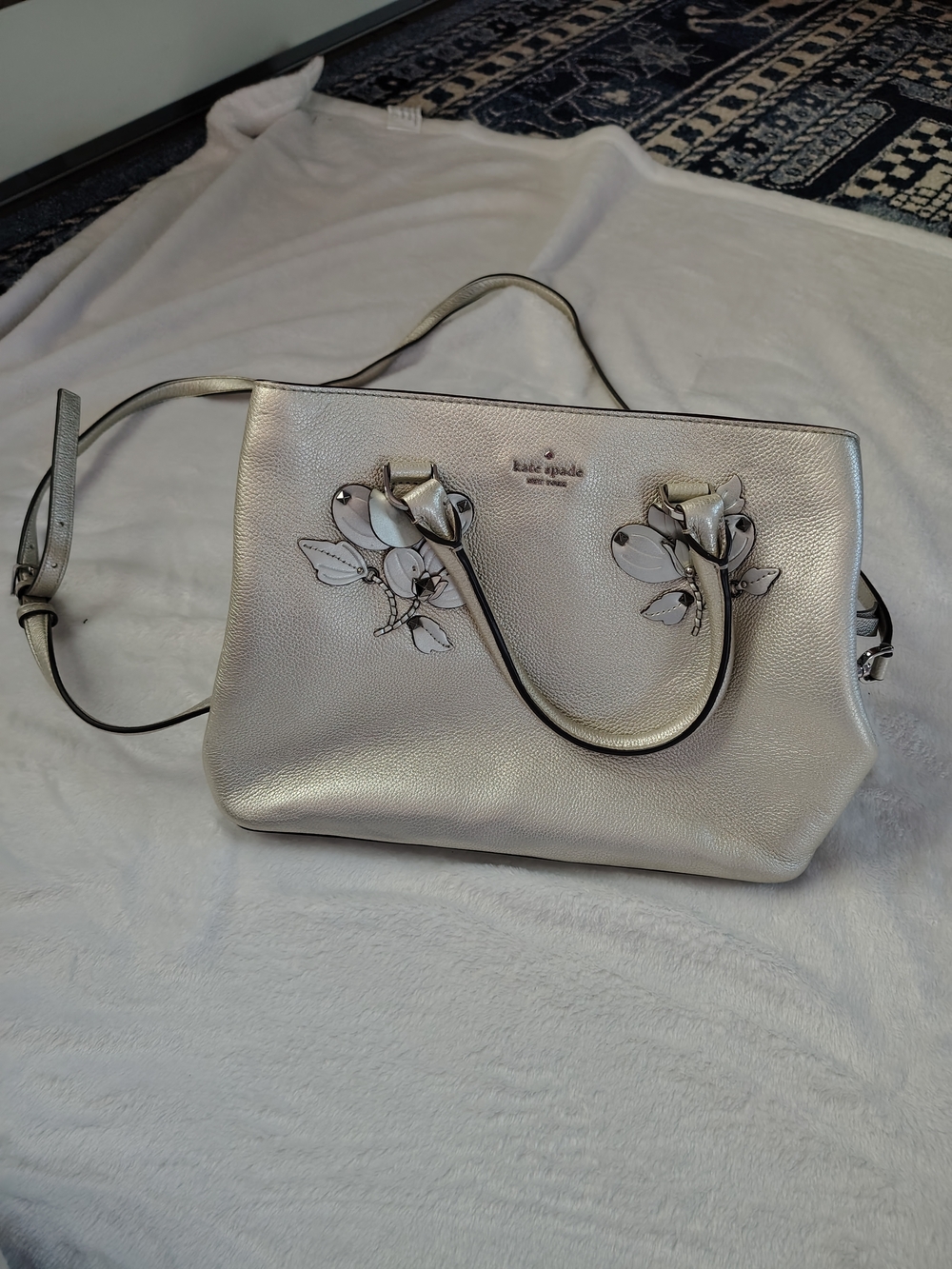 Kate Spade Metallic Gold Floral Applique Satchel